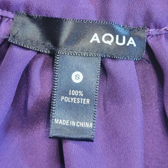 Aqua V Neck Purple Mini Dress Long Sleeve Drawstring Tie Waist Workwear Party S - Picture 12 of 13